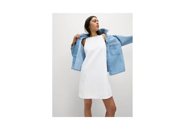 Linen Rich Square Neck Mini Shift Dress