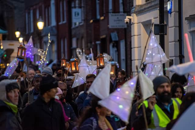 Lantern parade at dusk