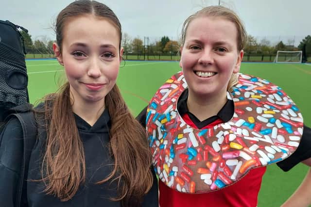 Women's 4s Player of the Match, Liesel.E (left) and Donut of the Day, Ellie Kenworthy (right) celebrate after a great Win away.