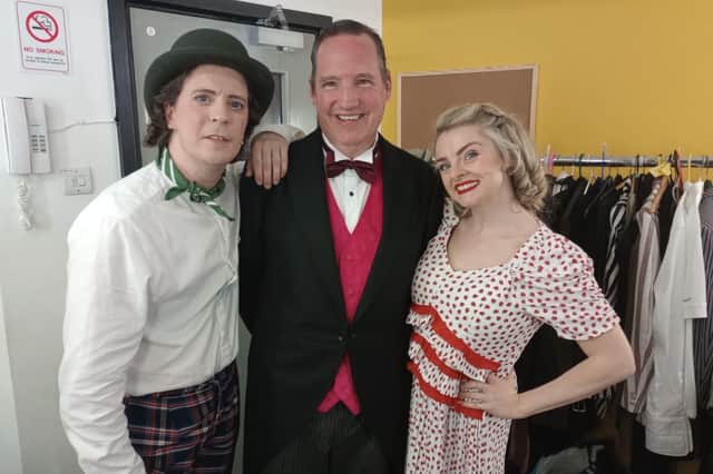 Mike with West End performers David Rhys and Daisy Amphlet in Me & My Girl