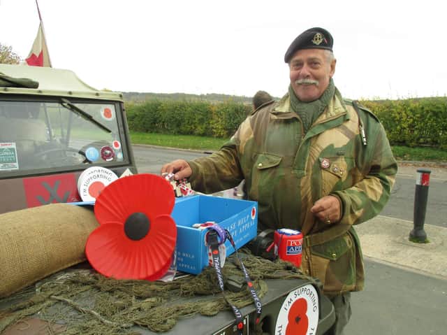 Joe with his military display and jeep