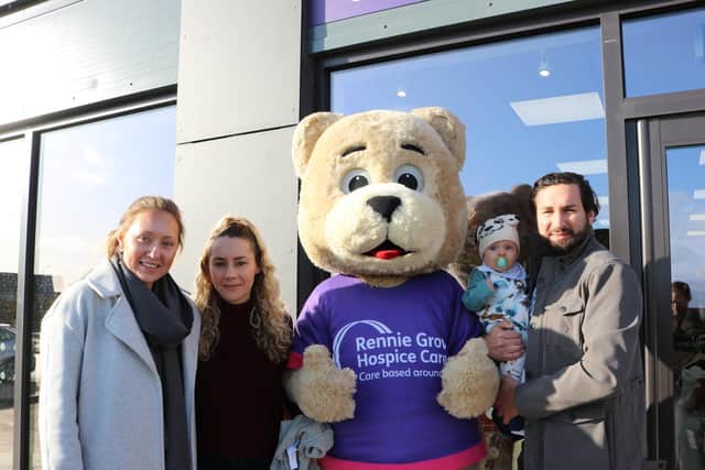 Leanne Spriggs, childrens nurse at Rennie Grove, with Ellie, Harley and Oli at the shop opening in Berryfields