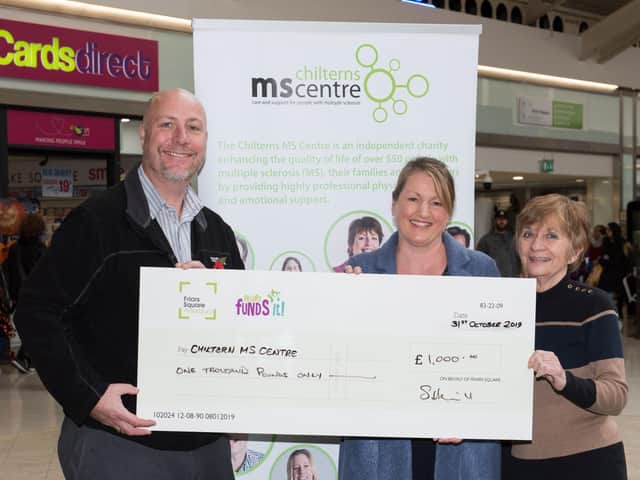 Friars Square present a cheque to Chilterns MS Centre