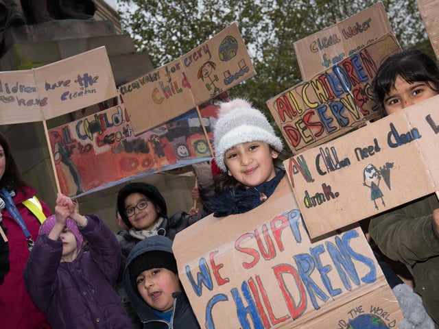Elmhurst pupils with the homemade banners at today's protest