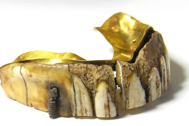 The denture plate, which could possibly be made from hippo ivory