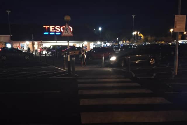 Pedestrian crossing in almost total darkness at the Tring Road Tesco