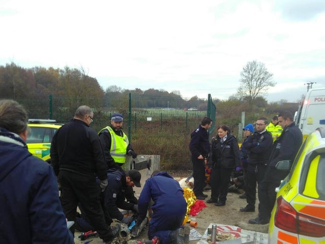 Police at the Harvil Road site