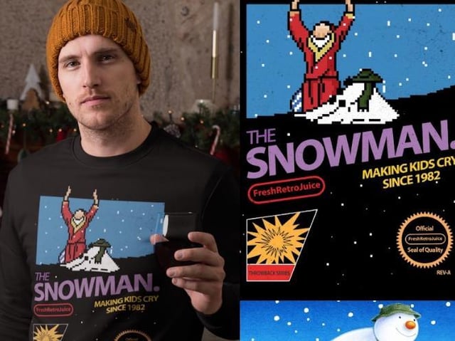 A model demonstrates Fresh Retro Juice's new Snowman jumper