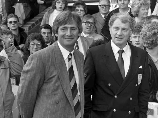 Aylesbury United's manager with then England Manager Sir Bobby Robson