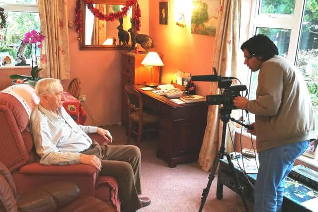 Rishi Sharma setting up his interview with WW2 veteran, Wilfrid Edgar