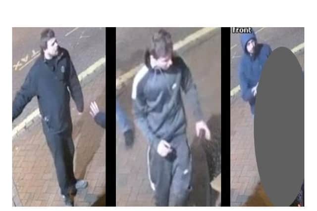 CCTV images of three men who police officers in Aylesbury would like to speak to following an assault and robbery