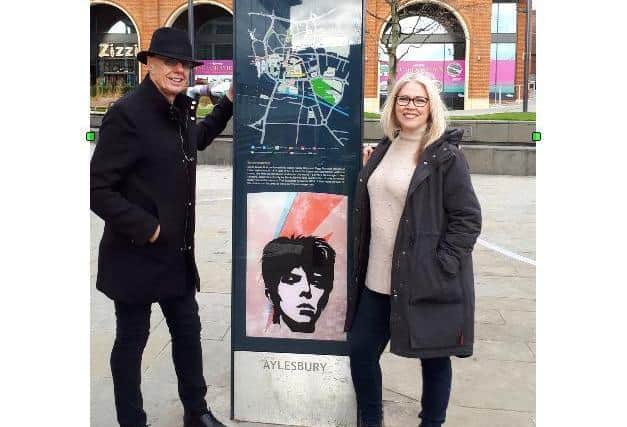 David Stopps and Councillor Julie Ward with the information pillar at The Exchange