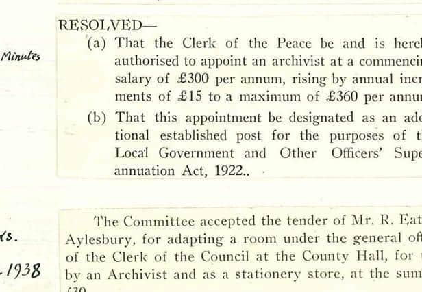 An excerpt from council minutes in which the archivist was first appointed