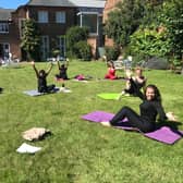 Yoga in the garden at Bucks County Museum