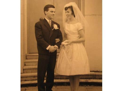 The couple on their wedding day, 20th August 1960 at St Mary Magdalen, Willesden
