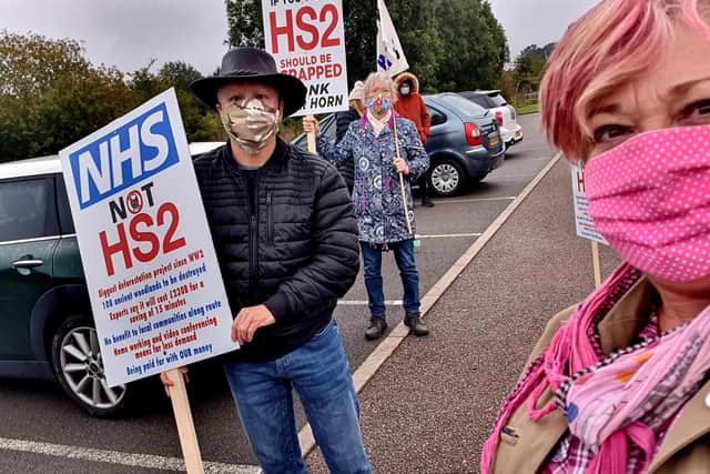 Campaigners at Fairford Leys protesting against HS2 works officially starting