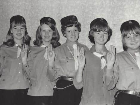 Guides receiving their Queen’s Guide Award in 1969. Pictured left to right, Brenda Dann, Lavonne Barker, Hilary Brian (nee Wilson), Melanie McGrane (nee Dickinson) & Elizabeth Jackson.
