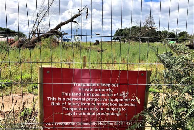 A sign barring entry in Crackley Woods where there has been a HS2 protest camp