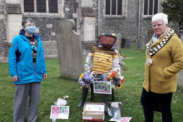 First place was awarded to the Justice and Peace Group, Tring, for their bee-keeper scarecrow