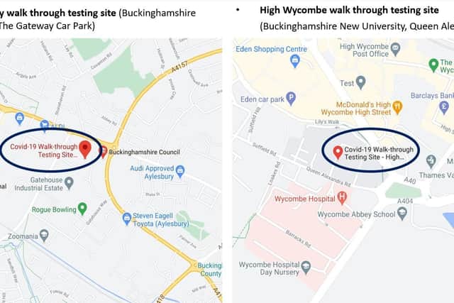 Locations of the two semi permanent walk in clinics in Aylesbury and High Wycombe