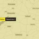 A yellow warning for snow and ice is in place across the South of England tomorrow