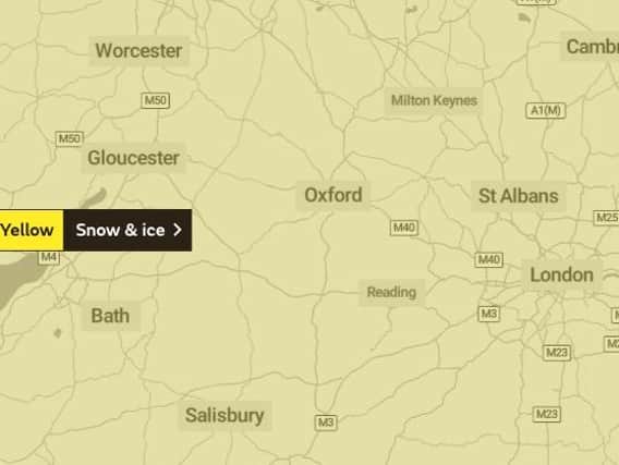 A yellow warning for snow and ice is in place across the South of England tomorrow