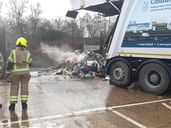 Buckinghamshire Fire & Rescue Service responding to recycling and waste vehicle fire on Monday 18 January, 2021.