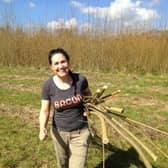 Candice Hunt collecting wood for the pen project