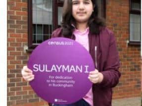Sulayman I, Buckingham schoolboy, won a national award for creating a project to help get hot meals to people in need