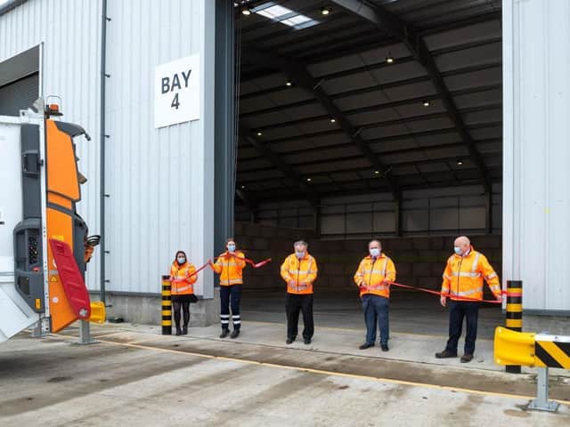 Ribbon cutting to mark the new Waste Transfer Station, Pembroke Road.
(L – R: Rebecca Newbutt, Amy Bridgford, Cllr Sir Beville Stanier, Cllr Bill Chapple OBE Cabinet Member for Environment and Climate Change and Martin Dickman)