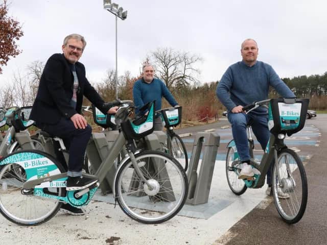 In the picture: (L to R) - Andrew Jackson, Managing Director at CycleFleet Ltd with local Stone and Waddesdon ward councillors Ashley Waite and Paul Irwin.