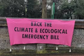 Volunteers supporting the Climate and Ecological Emergency Bill, hosted a banner in Tring