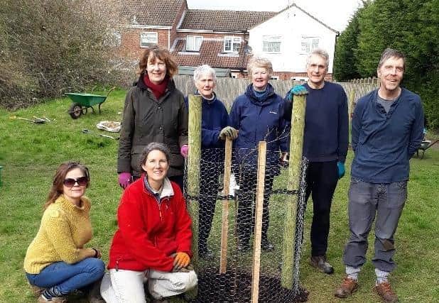 A group of volunteers from Haddenham's reLEAF team planted five trees on Saturday March 7 on a small patch of parish council owned land on Sheerstock.