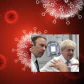 Background Shutterstock image. Inset, Matt Hancock and Boris Johnson