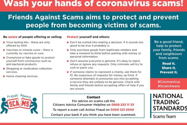National Trading Standards coronavirus scams warning postcard