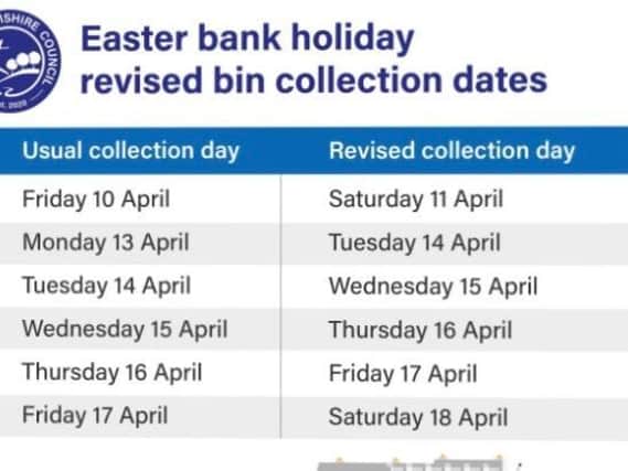The revised bin collection days for over the Easter holidays