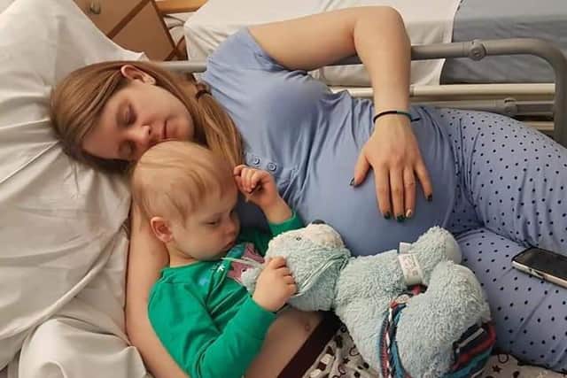 Emmett during his cancer treatment with Mum, Amy