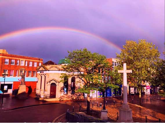 Rainbow in Aylesbury Town Centre during lockdown by Thomas Bamford