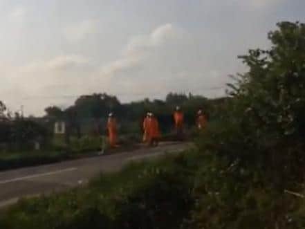 At least five HS2 workers standing around outside of site boundaries (4 May)