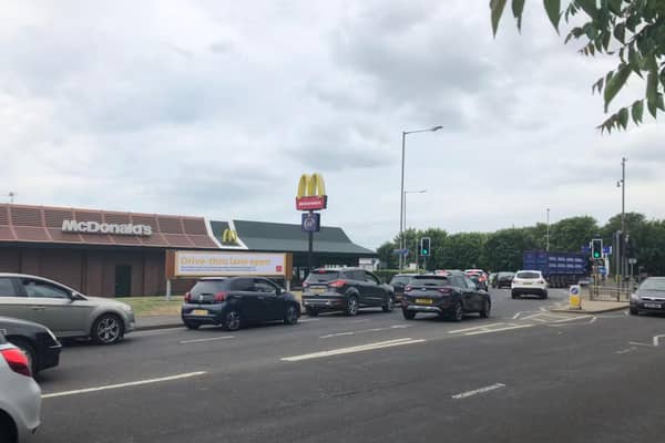 The queue for McDonald's in Bicester Road at around 4.45pm today