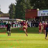 Kieron Schmidt strikes his wondergoal from about 35 yards for Risborough Rangers (Picture by Charlie Carter)
