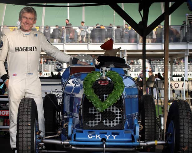 James Wood pictured after finishing third in Goodwood's Earl Howe Trophy driving Nick Mason's Bugatti Type 35B (Photos courtesy of Philip Harbord)