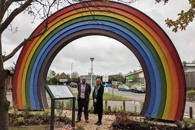 Nightingale’s Rainbow – the first Rainbow monument to provide a lasting tribute to the NHS and Buckinghamshire’s response to Covid-19, has been built on the site of Stoke Mandeville Hospital in Aylesbury