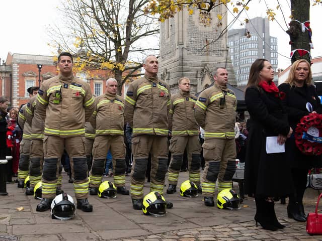 Bucks Fire and Rescue responders paying their respects at Aylesbury town centre