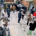 The Beatles preparing for their rooftop concert (picture: The Beatles: Get Back)