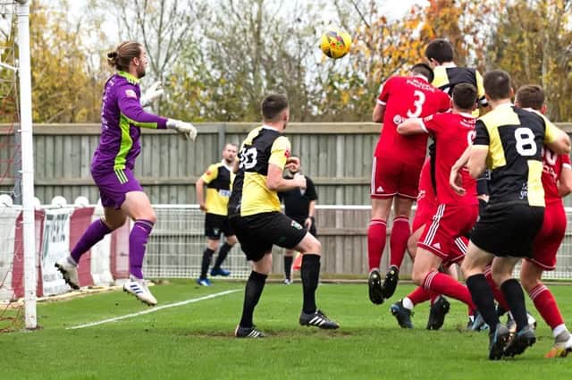 Goalmouth action between Aylesbury United and Didcot (PICTURE BY MIKE SNELL)
