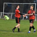 Aaron Berry celebrating his goal with Callum Shortt