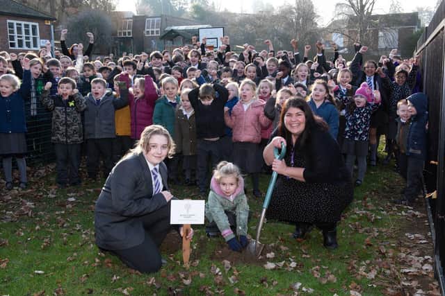 Children and staff from George Grenville Academy at the special tree planting event