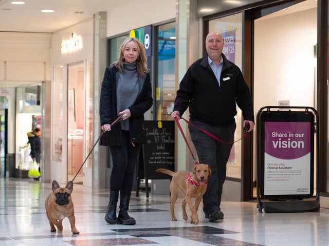 Friars Square centre manager Andy Margieson, Stevie, Pandora manager Mia Lewis and Bruce