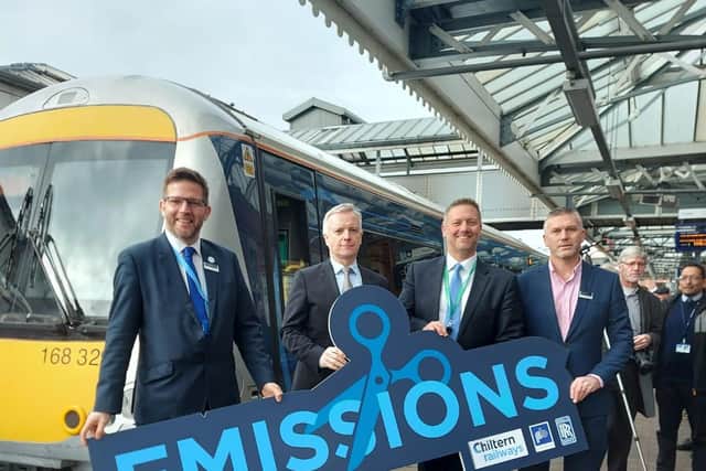 MP Rob Butler joined Chiltern Railways managing director Richard Allen for the inaugural passenger journey of the HybridFLEX between London Marylebone and Aylesbury today (10/2)